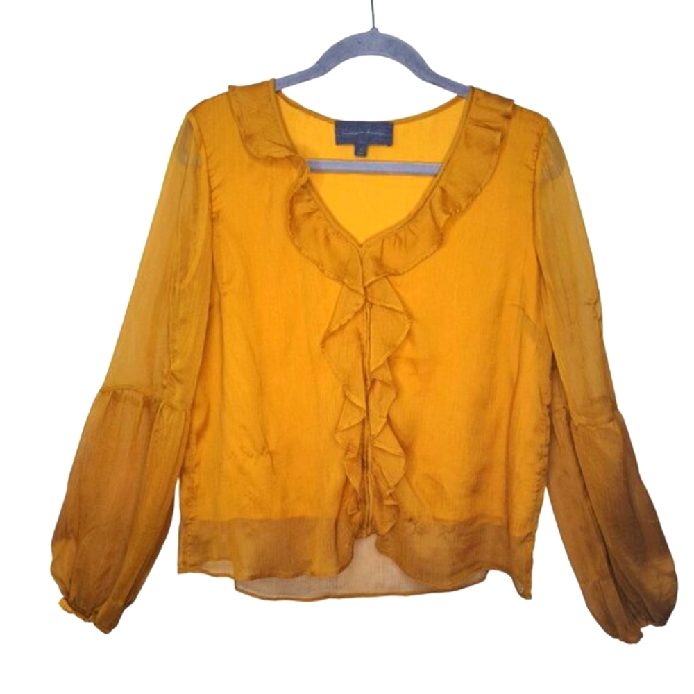 Sunday in Brooklyn Anthropologie Mustard Yellow Flowy V Neck Blouse Size Small